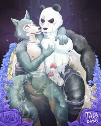 absurd_res anthro bear beastars canid canine canis duo flower gohin hi_res hot_tub legoshi_(beastars) male male/male mammal nude plant romantic tao_draws wolf