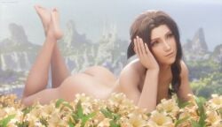 1girls 3d aerith_gainsborough bare_soles barefoot blender brown_hair feet female final_fantasy final_fantasy_vii final_fantasy_vii_rebirth final_fantasy_vii_remake green_eyes long_hair nude nude_female soles spectra3d the_pose toes