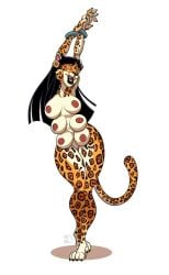 2021 6_breasts alternate_species anthro black_hair breasts chel closed_eyes digital_media_(artwork) felid female genitals hair jaguar mammal multi_breast navel nipples nude open_mouth pantherine pussy simple_background smile solo the_road_to_el_dorado tittydispenser white_background