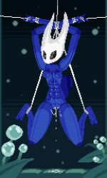 2_toes 3_fingers abs anthro arthropod arthropod_abdomen blue_body blush bodily_fluids bondage bondage bound breasts exoskeleton feet female fingers genital_fluids genitals glistening glistening_body hi_res hollow_knight hornet_(hollow_knight) joints looking_at_viewer loose_noose multi_eye non-mammal_breasts pussy pussy_juice_on_leg pussy_juice_on_pussy pussy_juice_puddle rope solo team_cherry toes vaginal_fluids white_head white_rope