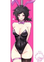 ... 1boy 1girls andrew_graves ashley_graves big_breasts black_hair blush brother_and_sister bunny_ears bunnysuit cleavage female heart heru large_breasts light-skinned_female looking_at_viewer male nosebleed pole rabbit_hole_(vocaloid) siblings smile smirk standing the_coffin_of_andy_and_leyley thighhighs wide_hips