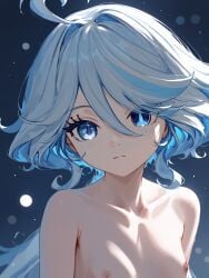 ahoge ai_generated blue_eyes blue_hair focalors_(genshin_impact) furina_(genshin_impact) genshin_impact heterochromia hoyoverse nude small_breasts snowy_yukino white_hair