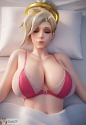 ai_generated angela_ziegler big_breasts blonde_hair bra closed_eyes galszip huge_breasts lingerie lying mercy overwatch overwatch_2 red_lipstick sleep_molestation sleeping white_bra