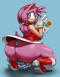 absurd_res accessory amy_rose anthro arkanman ass balls big_bulge big_butt bottomwear bracelet bulge clothed clothing crouching eulipotyphlan eyelashes footwear ftg_crossgender fti_crossgender fur furgonomic_bottomwear furgonomics genitals gloves green_eyes gynomorph hair hair_accessory hairband handwear hedgehog hi_res huge_butt intersex jewelry looking_at_viewer looking_back looking_back_at_viewer mammal panties pink_body pink_fur pink_hair rule_63 sega shoes short_tail solo sonic_the_hedgehog_(series) tail underwear upskirt