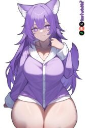 1girls :3 ai_generated big_breasts breasts curvy cute dog_ears dog_girl doggirl female female_focus female_only happy highres hips huge_boobs huge_breasts kemonomimi light_skin light_skinned_female long_hair looking_at_viewer pajamas patreon_username petgirl pijama purple_ears purple_eyes purple_hair purple_tail sitting thick_thighs thighs tori toriwoofs watermark wavy_hair white_skin white_skinned_female wide_hips wolf_ears