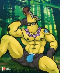 1boy 2024 abs absurd_res banana big_muscles blue_clothing blue_underwear bottomwear bulge clothed clothing elemental_creature elemental_humanoid epic_games eyewear flora_fauna food food_creature food_humanoid fortnite fruit fruit_humanoid gloves gothdeepie hand_behind_head handwear hi_res humanoid living_fruit male male_only muscular muscular_humanoid muscular_male navel open_bottomwear open_clothing open_shorts pecs peely plant plant_humanoid shorts solo spread_legs spreading sunglasses topless underwear yellow_body yellow_skin