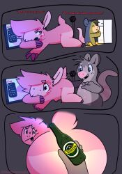 american_opossum anthro awekiazaruwulpy bovid bubby_(awekiazaruwulpy) caprine cerveza_cristal comic cristal_(chilean_beer) dialogue duo hi_res male male/male mammal marsupial meme sheep streaming wulpy_(awekiazaruwulpy)