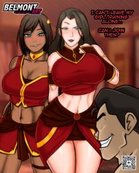 1boy 2girls alternate_breast_size alternate_costume asami_sato avatar_legends avatar_the_last_airbender belmont bisexual_(female) bolin busty canon_couple chocolate_and_vanilla dark-skinned_female english_text female ffm_threesome fire_nation_clothing human imminent_sex imminent_threesome interracial korra light-skinned_female male multiple_girls nonbender source_request text the_avatar the_legend_of_korra water_tribe