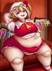 bbw belly_grab belly_overhang big_belly big_female chubby chubby_female double_chin fat fat_female fat_fetish fat_girl fat_woman fatty flandre_scarlet grabbing_belly large_female obese obese_female overweight overweight_female plump pork_chop thick_thighs touhou tubby vampire vampire_girl weight_gain yummygoods