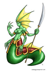 1girls armor bare_shoulders bracelet breasts green_skin long_fingernails multi_arm multi_limb muscular_female naga naginata navel samboyy solo topless weapon white_background world_of_warcraft yellow_eyes