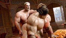 3d bara gay geralt_of_rivia god_of_war kratos male male_only muscle muscles muscular muscular_male nude orcsarc sony_corporation sony_interactive_entertainment