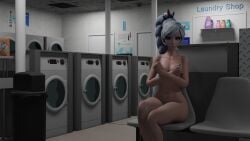 1girls 3d blender blue_eyes casual embarrassed embarrassed_nude_female female hands_over_breasts human laundromat laundromat_exhibitionism legs_together naked_female nothing_to_wear paladins pale_skin public rwby simple_smut washing_machine weiss_schnee white_hair