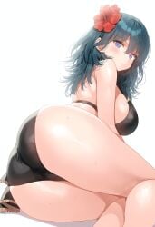 1girls ai_generated alternate_costume ass black_bikini black_swimsuit blue_eyes blue_hair breasts byleth_(female)_(summer)_(fire_emblem) byleth_(fire_emblem) byleth_(fire_emblem)_(female) female fire_emblem fire_emblem:_three_houses fire_emblem_heroes large_ass large_breasts light-skinned_female light_skin long_hair looking_at_viewer mimi_ai nintendo official_alternate_costume thick_ass thick_thighs