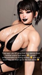 1girls 3d 3d_(artwork) abs ai_generated big_ass big_breasts big_thighs black_clothing black_hair black_lipstick bra cheating cheating_girlfriend cheating_wife choker cuck cucking_viewer cuckold cuckold_pov cum cum_on_breasts cum_on_face cumshot facial fishnets fit_female freckles garter_belt garter_straps goth goth_girl kali(oc) latina lingerie lipstick muscular_female netorare ntr pleated_skirt radnsad short_skirt skirt snapchat solo solo_female solo_focus sperm story text thick_thighs twintails