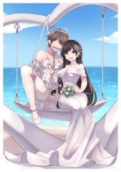 1boy absurdres anal anal_fluid anal_object_insertion animal_collar arms_behind_back ball_gag bar_censor beach bell blush bondage bound bound_arms bound_legs brown_eyes brown_hair bulge censored chain_leash chains collar crossdressing crossdressing_(mtf) cupless_bustier detached_sleeves diamond_(gemstone) diamond_ring dildo dress drooling earrings female femdom flower flower_earrings frilled_bustier gag garter_straps hair_ornament heart_frame high_heels highres holding holding_chain jewelry kikiu_bd lace-trimmed_thighhighs lace_trim leash legs_together legs_up long_hair looking_at_viewer m_legs male male_penetrated nipple_chain nipple_clamps nipples no_eyes object_insertion off-shoulder_dress off_shoulder on_swing open_mouth original ornate_ring panties pink_ribbon precum ribbon ring saliva sex_toy short_hair sitting smile spread_legs straight_hair swing thighhighs tiara underwear very_long_hair wedding wedding_dress wedding_photo wedding_ring white_bustier white_dress white_garter_straps white_panties white_thighhighs