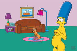 canine dog female feral human male marge_simpson mole_(artist) pregnant santa's_little_helper tagme the_simpsons