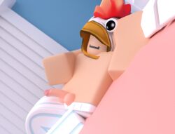 1boy 3d balls bed_room chicken chicken_hat chicken_head gay male male_only masturbation pajamas penis penis_out pov roblox robloxian shirtless slightly_chubby smile solo tagme video_games