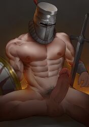 abs big_penis circumcised dark_souls erection fromsoftware helmet knight male male_only male_pubic_hair mask masked masked_male muscular muscular_male nude pecs penis pubic_hair saury solaire_of_astora solo spread_legs sword uncensored veiny_penis