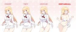 1girls absurd_res blonde_hair blunt_bangs blush bra cleavage curtain_call_challenge emilie_de_rochefort female female_only heart-shaped_pupils johwa light-skinned_female navel panties tekken tekken_7 underwear