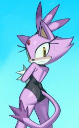 anthro ass blaze_the_cat butt_focus embarrassed female fiinel leotard sonic_(series) sonic_rush sonic_the_hedgehog_(series) sweat