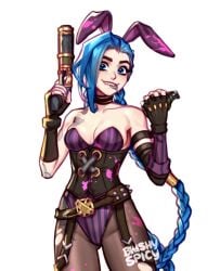 blushypixy blushyspicy bunny_ears bunnysuit holding_gun jinx_(league_of_legends) league_of_legends league_of_legends:_wild_rift