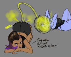 2girls ass ass_up bondage dark-skinned_female dark_skin fart fart_cloud fart_fetish fart_torture farting farting_in_mask female femdom latina lolotron6 overwatch panties purple_skin sombra tube widowmaker yuri