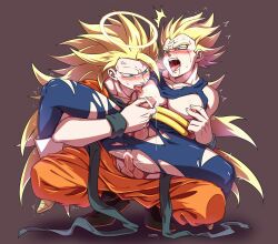 2boys ahe_gao anal bara bare_pectorals blonde_hair blue_bodysuit blush bodysuit boner boots dougi dragon_ball dragon_ball_z erection facial_mark gay gloves green_eyes halo hi_res highres large_pectorals licking licking_nipple long_hair majin_vegeta male male/male male_focus male_only multiple_boys muscular muscular_male nipple_tweak nipples open_mouth pecs pectorals penis restrained saiyan saliva sex short_hair shumai_(sm318) son_goku spiked_hair squatting super_saiyan super_saiyan_2 super_saiyan_3 thighs tongue tongue_out torn_bodysuit torn_clothes vegeta white_gloves wristband yaoi