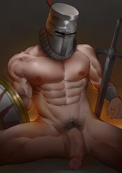 abs big_penis circumcised dark_souls flaccid fromsoftware helmet knight male male_only male_pubic_hair mask masked masked_male muscular muscular_male nude pecs penis pubic_hair saury solaire_of_astora solo spread_legs sword uncensored veiny_penis