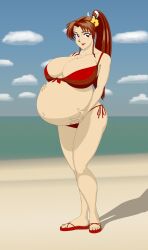 asian belly big_belly big_breasts bikini breasts brown_hair female huge_breasts king_of_fighters mai_shiranui pregnant shadowpencil snk voluptuous