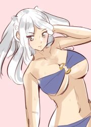 1girls alternate_costume bikini blue_bikini blue_swimsuit brown_eyes cleavage fire_emblem fire_emblem_awakening fire_emblem_heroes large_breasts long_hair nintendo o-ring o-ring_bikini official_alternate_costume robin_(female)_(summer)_(fire_emblem) robin_(fire_emblem) robin_(fire_emblem)_(female) solo sweat sweatdrop swimsuit tsunau twintails underboob white_hair