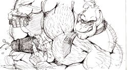 anthro balls bara big_balls big_penis bobert boner cum donkey_kong donkey_kong_(series) donkey_kong_country erection furry gay gorilla male male_only monochrome muscles muscular nintendo penis precum sketch solo solo_male tie