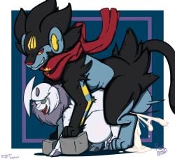 absol absurd_res balls beam_(lexiabee) bulge doggy_style duo feral from_behind_position genitals hi_res infernex inflation luxray male male/male male_only nintendo piwix_(luxray) pokémon_(species) pokemon pokemon_(species) scarf sex video_games