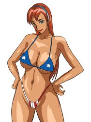 1girls american_flag american_flag_bikini belly bikini blue_eyes breasts candy_suxxx cleavage collarbone female female_only grand_theft_auto grand_theft_auto:_vice_city hand_on_hip highleg_bikini leaning red_hair smile standing white_background