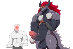 2022 abs anatake anon anthro balls barazoku biceps big_balls big_muscles big_penis blush bodily_fluids bottomwear clothed clothed/nude clothing demon_lord_dragon_batzz dragon dumbbell duo erection exercise flustered future_card_buddyfight genitals hair hi_res horn huge_balls huge_cock huge_muscles human humanoid_genitalia humanoid_penis looking_at_another male male_only mammal markings muscular muscular_anthro muscular_human muscular_male navel non-mammal_balls nude obliques pecs penis scales scalie simple_background size_difference standing sweat thick_penis thick_thighs topless topless_male vein veiny_muscles veiny_penis weightlifting weights white_background workout