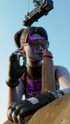 1boy 1girls big_penis dark_bomber fortnite fortnite:_battle_royale glasses gloves huge_cock partial_male ponytail red-j red_lj