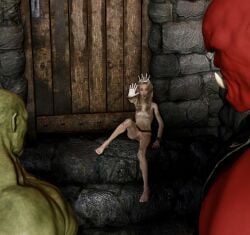 3d after_rape blonde_hair bondage bound bound_wrists captured chains choking crying defeated elf female forced male monster nipples orc original_character pain pierced_nipples piercing princess pussy rape running scared screaming size_difference small_breasts that3dartist unwilling virgin