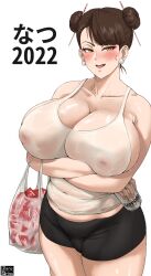 1girls 2022 beer_can big_breasts blush breasts brown_hair capcom chun-li condom dated double_bun earrings female female_focus female_only huge_breasts makeup mature_female milf minishorts nipple_bulge orange_eyes plump shorts slightly_chubby standing street_fighter thick_thighs venus_body voluptuous wet_clothes white_background wide_hips zeroqrisu