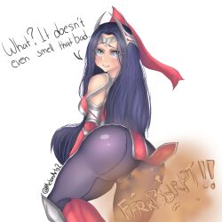 ass_focus big_ass blush english_text fart fart_cloud farting irelia_xan league_of_legends lifting_leg looking_at_viewer looking_back melonarts2_(artist) riot_games smile smiling_at_viewer smug_face spandex tagme thick_thighs