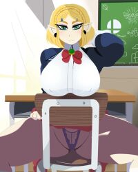 blonde_hair breasts female green_eyes huge_breasts large_breasts panties princess_zelda tears_of_the_kingdom the_legend_of_zelda thick_thighs thyogakuma zelda_(tears_of_the_kingdom)