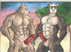 bara bear beastars erection furry gouhin male male_only muscles muscular muscular_male nipples panda penis riz_(beastars) watercolor