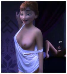 2girls 3d after_sex anna_(frozen) breasts_out disney elsa_(frozen) female_only frozen_(film) looking_pleasured nipples one_breast_out pleasure_face pussy rastifan sisters yuri