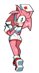 amy_rose ass_in_dress fiinel fishnets nurse nurse_uniform small_breasts sonic_(series) sonic_the_hedgehog_(series) tight_clothing tight_skirt