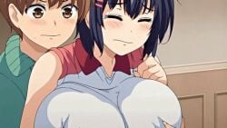 1boy1girl animated big breast_grab grabbing ikkyuu_nyuukon kaori_asakura non-web_source squeezing