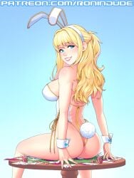 1girls ass big_ass big_breasts blonde_hair blue_eyes bubble_butt bunny_ears bunnysuit female female_only leotard light-skinned_female oc original original_character perky_breasts rear_view ronindude sideboob solo