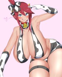 1girls alternate_breast_size big_breasts breasts cow_print cowbell kurosidia pokemon salute skyla_(pokemon) voluptuous