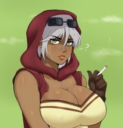 1girls big_breasts breasts brown-skinned_female brown_skin brown_skinned_female cigarette dark-skinned_female dark_skin female female_only g3mma human jojo's_bizarre_adventure mariah_(jjba) middle_eastern middle_eastern_female short_hair shounen_jump solo stardust_crusaders tagme villainess white_hair yellow_eyes