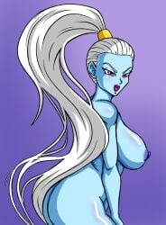 angel big_ass big_breasts blue_skin dragon_ball dragon_ball_super looking_back ponytail purple_eyes superspacewarrior vados white_hair wizkid28