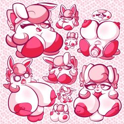 2022 bunny_ears bunnysuit jigglypuff pink_eyes pink_nipples pink_skin pokemon pokemon_(species) puffylover69 sylvia_(puffylover69) waddling_head white_skin