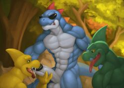 3boys abs anthro anthro_on_anthro anthrofied balls ballsack bara blowjob boshi completely_nude completely_nude_male cum cum_in_mouth cum_inside gay humanoid humanoid_genitalia humanoid_penis kittikary looking_pleasured male male/male/male male_only mario_(series) muscular muscular_anthro muscular_male nintendo nude nude_male orgasm orgasm_face pecs pectorals penis penis_out sunglasses super_mario_rpg threesome virus_(kittikary) yaoi yoshi