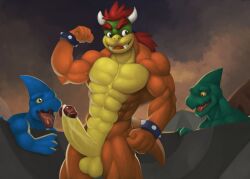 3boys abs anthro anthrofied balls ballsack bara biceps bowser_jr. erection flexing flexing_bicep humanoid humanoid_genitalia humanoid_penis imminent_fellatio imminent_sex imminent_threesome kittikary male male/male/male male_only mario_(series) multiple_boys muscular muscular_anthro muscular_arms muscular_legs muscular_male outdoors pecs pectorals penis penis_out standing testicles virus_(kittikary)